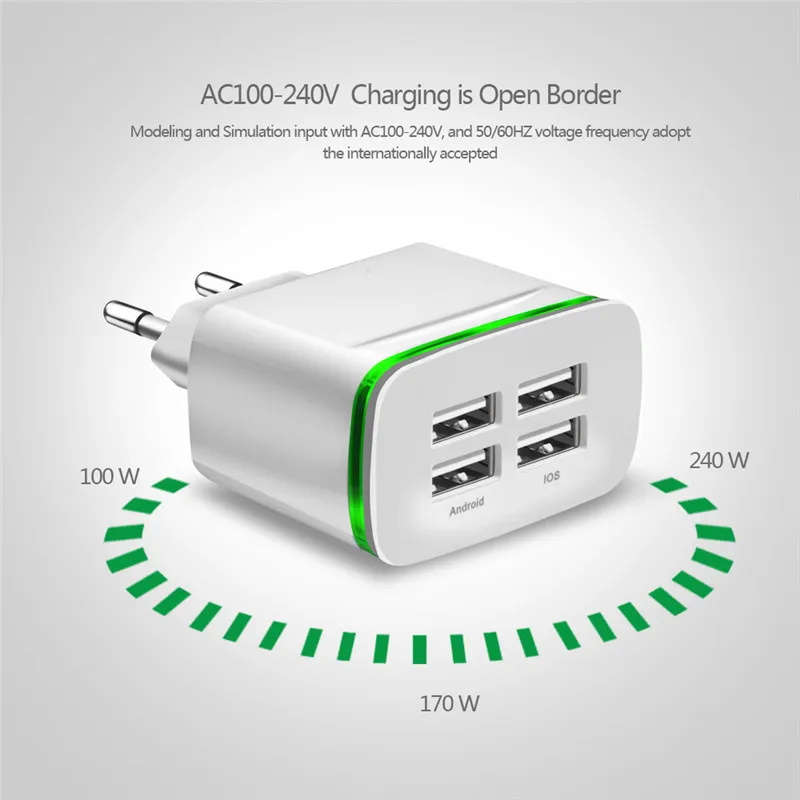 الاتحاد الأوروبي التوصيل الجدار محول usb شاحن الذكية 4 منافذ متعددة الهاتف المحمول تهمة عالمي جهاز 5 فولت 4a آيفون هواوي