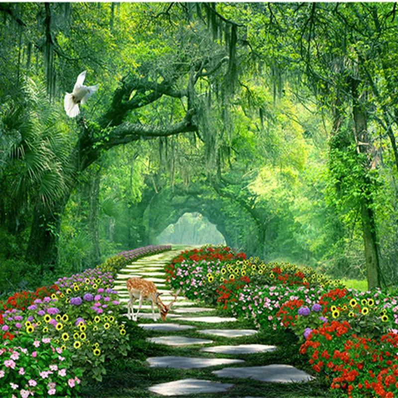 Large Custom Photo Wallpapers 3D Flower Wallpaper Nature Landscape Green Forest Tree Walls Murals Living Room Bedroom Home Decor Large Custom Photo Wallpapers 3D Flower Wallpaper Nature Landscape Green Forest Tree Walls Murals Living Room Bedroom Home Decor