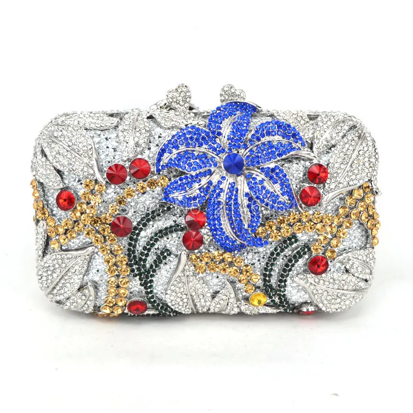 Womens Luxury Crystal Clutch Bag Flowers Evening Purse and Crystal Box