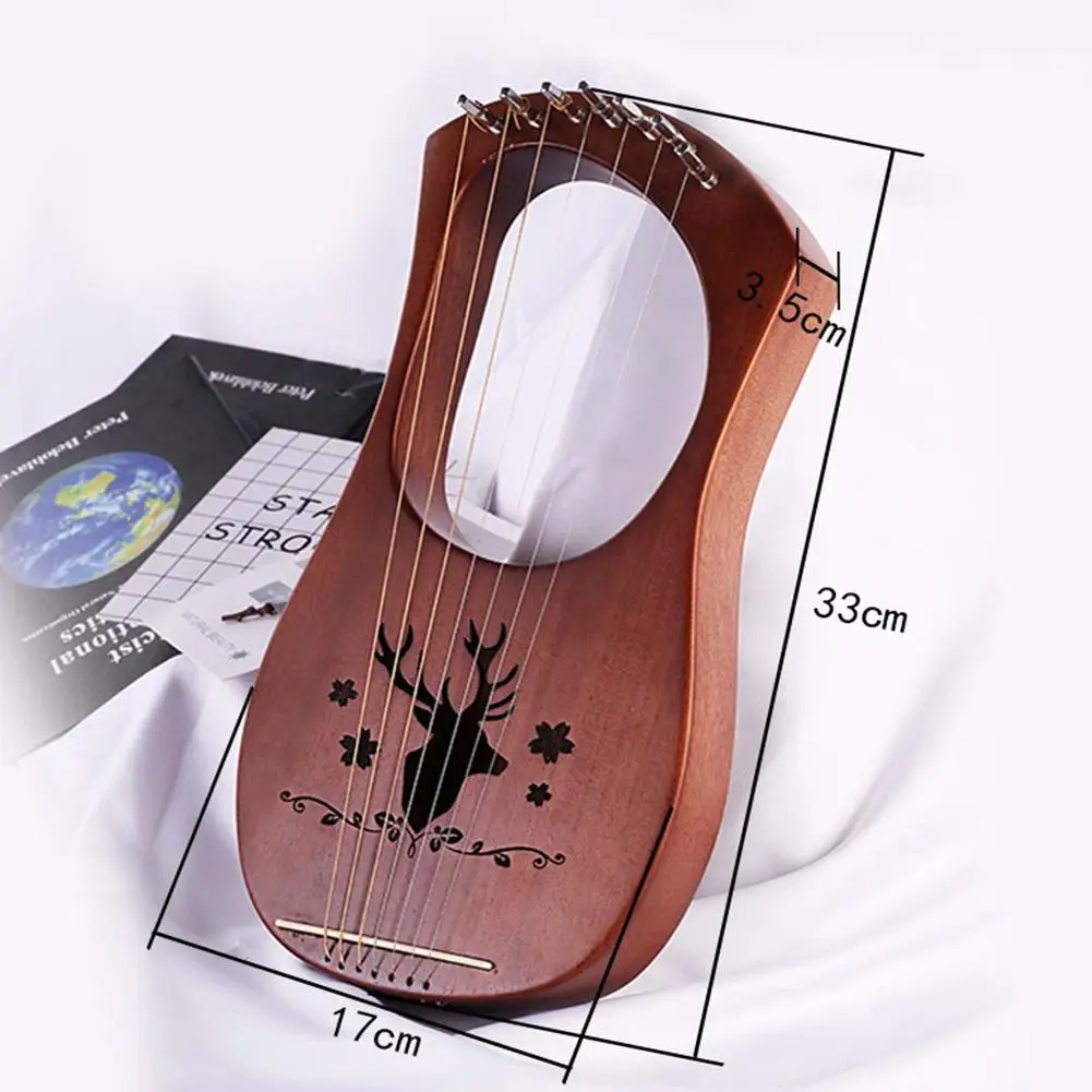 7 Strings Harp Lyre Strings Instrument Reindeer Pattern Mahogany Wood 7 Tone C Key Stringed Instruments for Music Lovers Gift