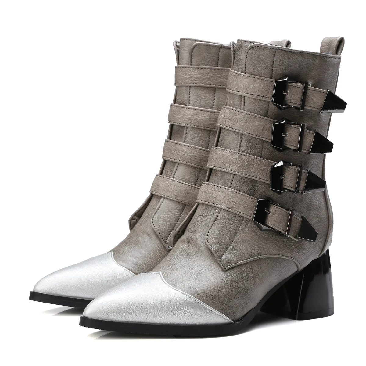 Weibliche Tipsboots grau Dicken Martin Ritter Herbst Und Frauen Neue Stiefel Schwarzes Mode Winter wXxnazqpZ