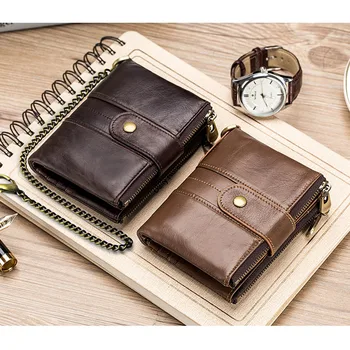 

YICHENG Genuine Leather Rfid Wallet Men Crazy Horse Wallets Coin Purse Short Male Money Bag Quality Designer Mini Small Wallets