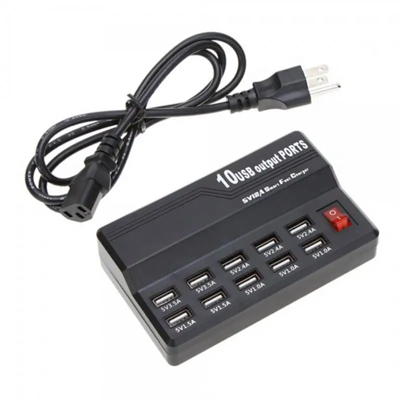 

Black EU US Multi 10 Usb Ports 5V 2A Charger Station Travel Smart Charger Adapter For iphone 7 7plus Huawei Mate 9 Pro OPPO R9