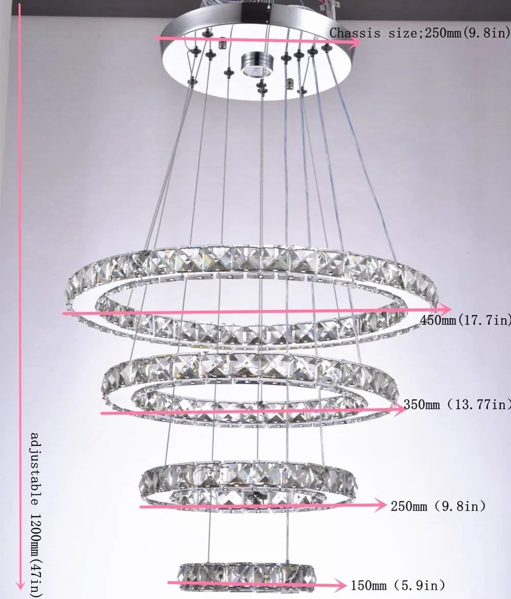 Современный Хрустальные светильники потолочные блеск светодиодный люстры 4 кольца люстры Спальня огни гостиная 15/25/35 /45 см