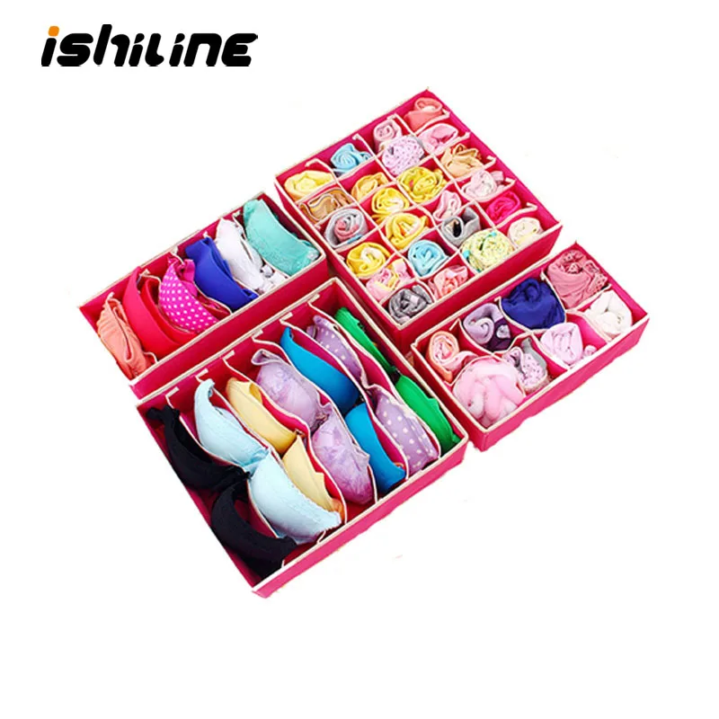 

4pcs/set Multi-size Bra Underwear Organizer Folding Home Storage Box Non-woven Wardrobe Drawer Closet Organizer For Scarfs Sock