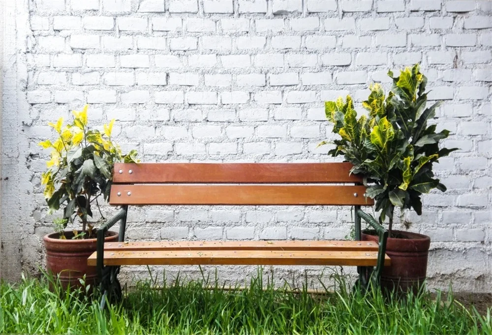 

Laeacco Gray Brick Wall Flower Bench Lawn Scene Baby Photography Backgrounds Photographic Backdrops For Photo Studio