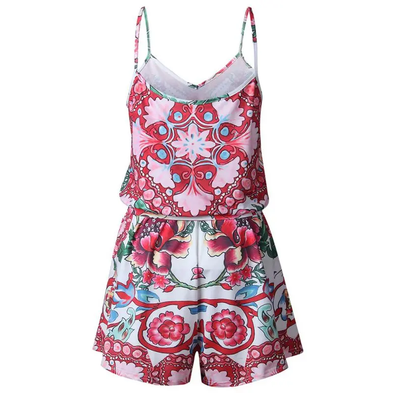 Strap Summer Jumpsuit Romper V Neck Elegant Jumpsuit Women Floral Playsuit 2018 Sexy Short Overalls Female Y3 Jumpsuits and Playsuits