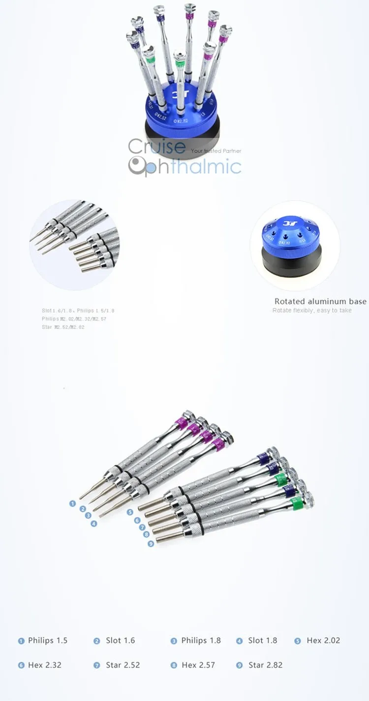 Новые 3T оптика оптометрический аппарат для 9 шт отвертки для ремонта с голубым держатель