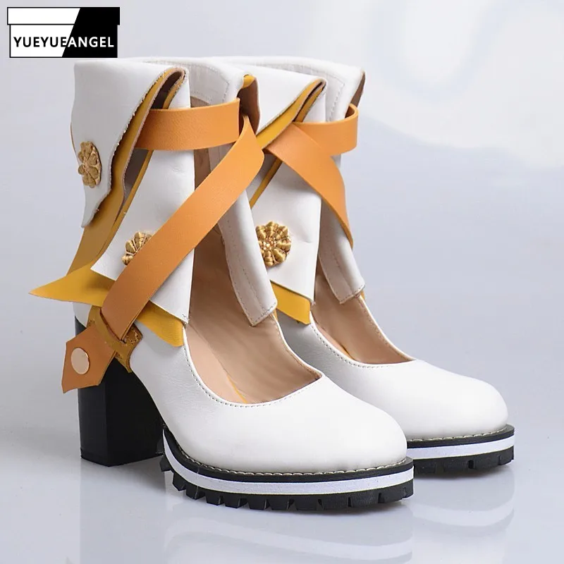 

High Heel Cosplay Women Shoes Sweet Retro Buckle Roman Shoes Fashion England College Ankle Boots Summer Hollow Out Womens Boots