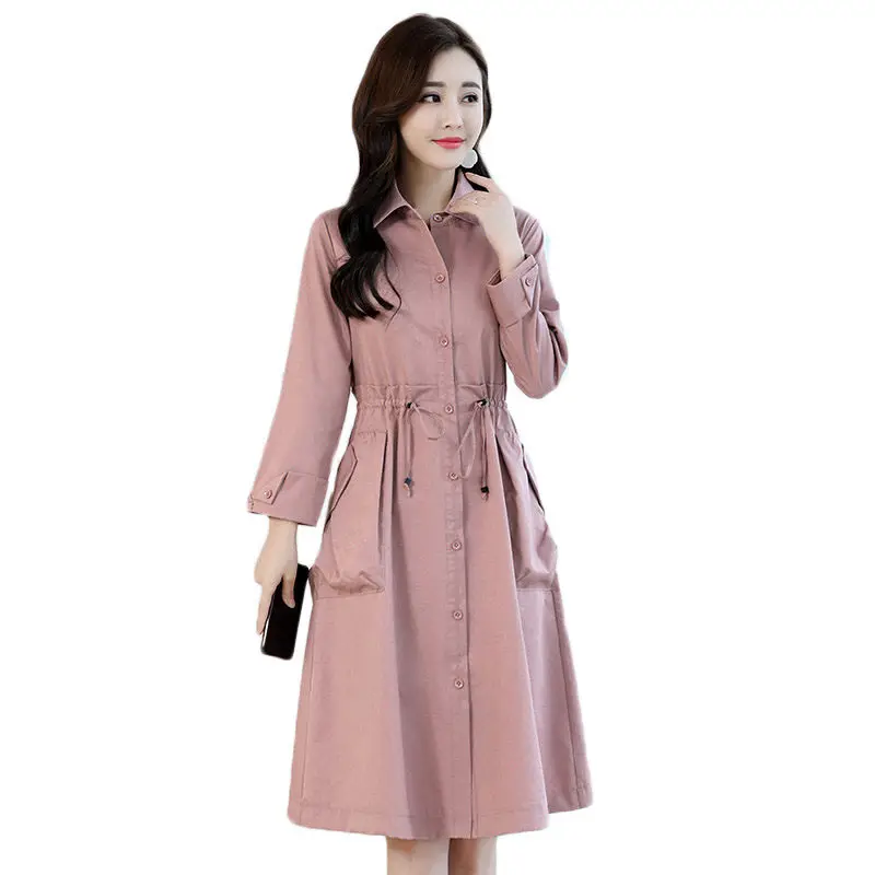 long coat pink Большие размеры, однотонный длинный плащ, пальто, женская блуза,, весна-осень, новинка, корейский стиль, Cazadora De Mujer, ветровка, Chaquetas f336 - Цвет: long coat pink