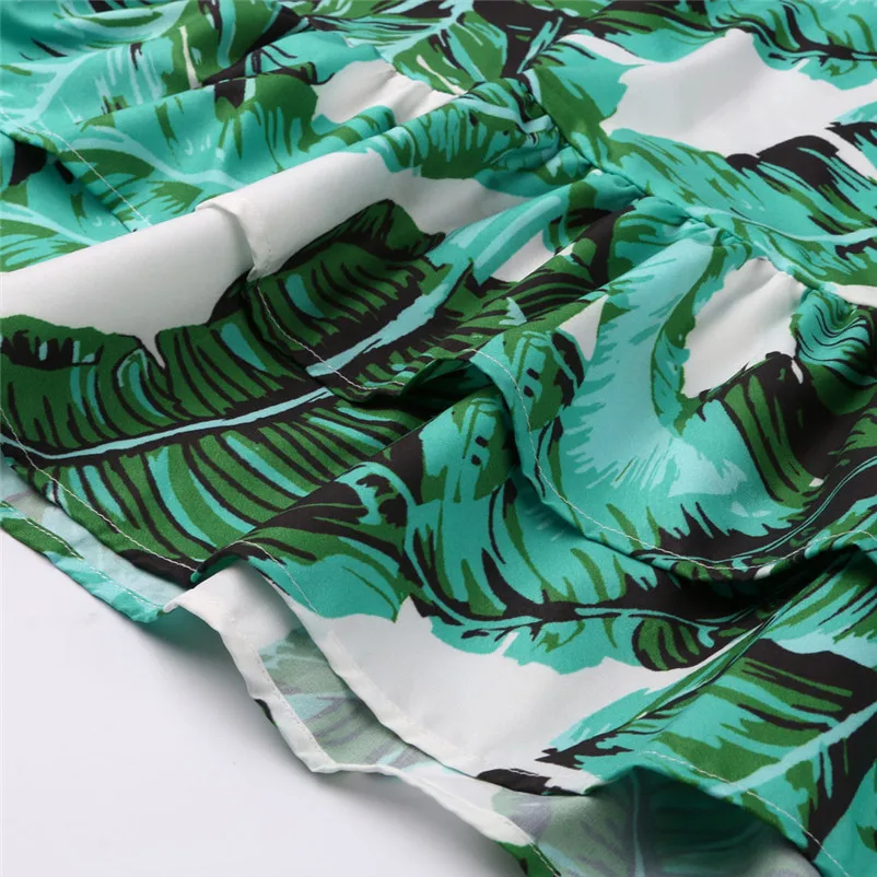 2018 HOT sell Dress summer beach dress Women Sexy Leaves Printing Off Shoulder Half Sleeve Dress Princess Dress vestido J07#N (4)