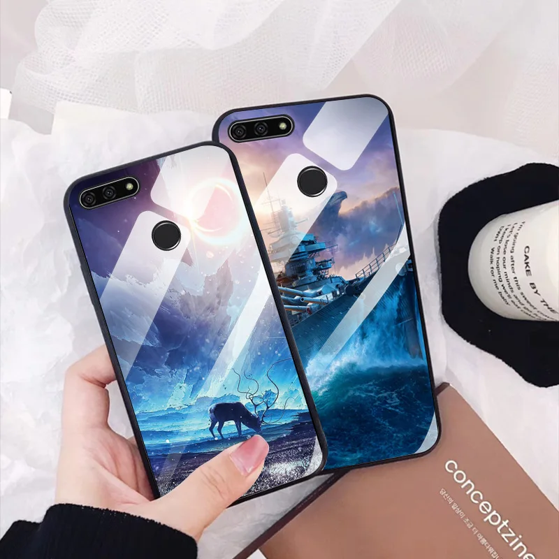 Tempered Glass Case For Huawei Honor 7C 5.99'' Boat Shockproof Glossy Cover RU Version 5.7'' Bumper |