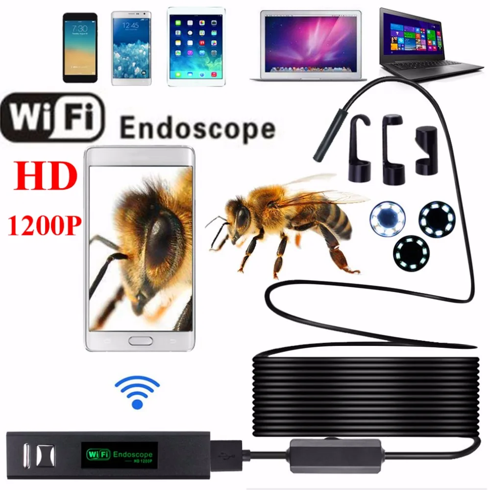 Vente 8 MM 1,2, 3.5, 5,10 M HD Wifi Endoscop Android IOS WIFI Étanche Caméra D inspection Endoscope Serpent Vidéo Cam Construit Dans La Batterie