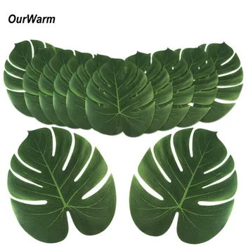 

OurWarm 36Pcs Artificial Leaves for Decoration Tropical Palm Leaves Hawaiian Luau Jungle Beach Theme Party Supplies 35x29cm