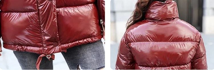 Зимние новые повседневные металлические черные красные яркие куртки, пальто, женские зимние теплые пуховики с хлопковой подкладкой, Длинные парки, женская верхняя одежда MY21