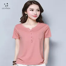 Для женщин из чистого хлопка футболка Для женщин с короткими рукавами лето с Новинка половина рукав Новинка Половина рукава, v-образным вырезом LX22