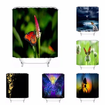 

Bath Curtain For Bathroom Custom Hand Butterfly Stone Home Decor Shower Curtain Waterproof Fabric Hooks #180417-01-33