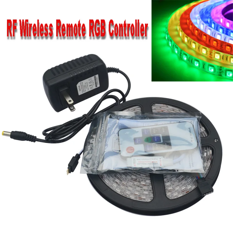 

Jiawen DC12V 5050 5M 300led Flexible LED Strip Light Waterproof + DC12V 2A Power Adapter + 10Key RF Controller