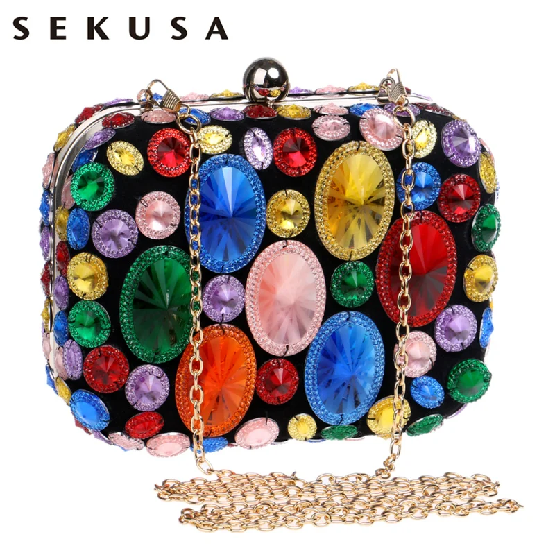 

Newest hot selling beaded handbags colorful acrylic evening bags clutch purse metal evening bags for wedding/dinner/party tote