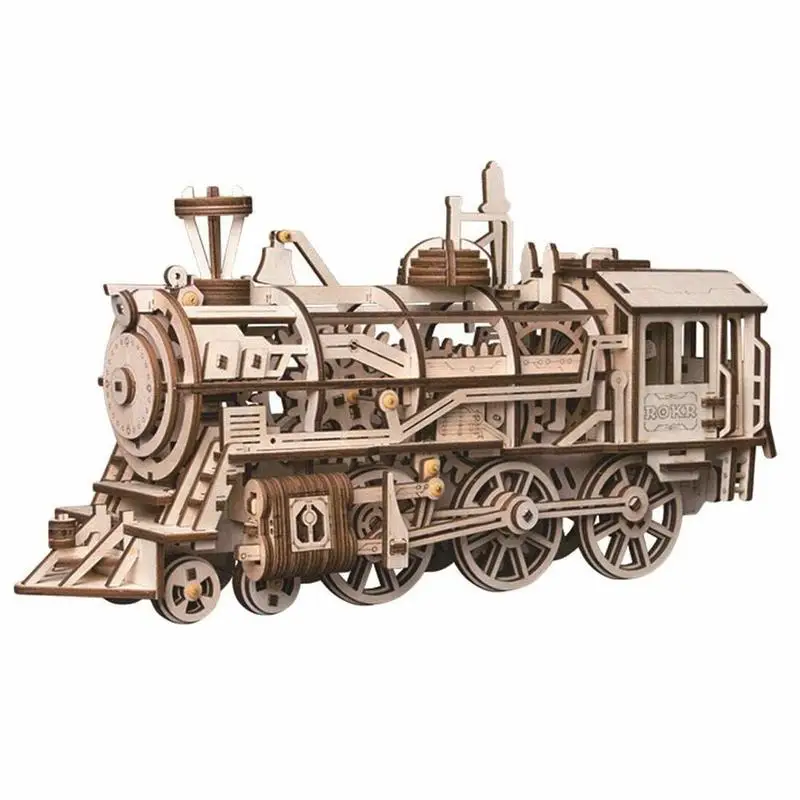 

DIY 3d Wooden Puzzle Ukraine Train Model Clockwork Gear Drive Locomotive Assembly Model Building Kit Toys For Children Adult