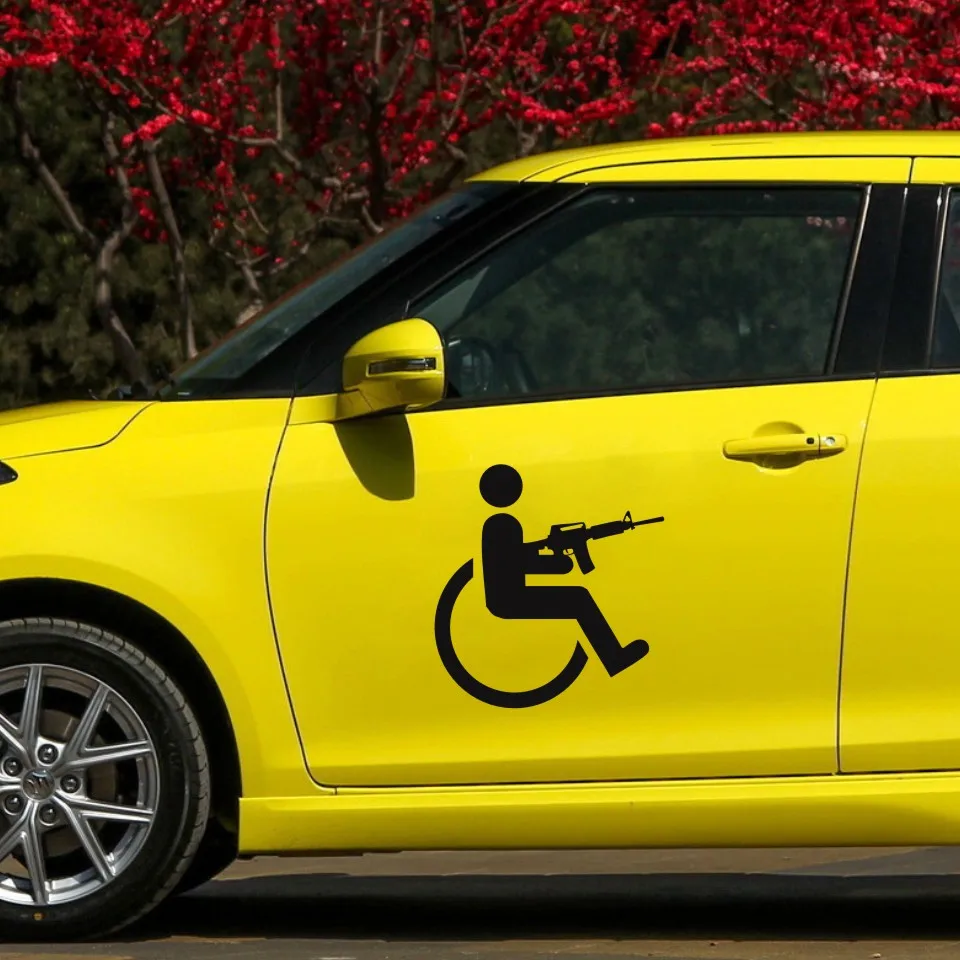 Anycuros Handicapped Wheelchair Gun Creative Vinyl Car-Styling Stickers Decals 15cm16cm (8)