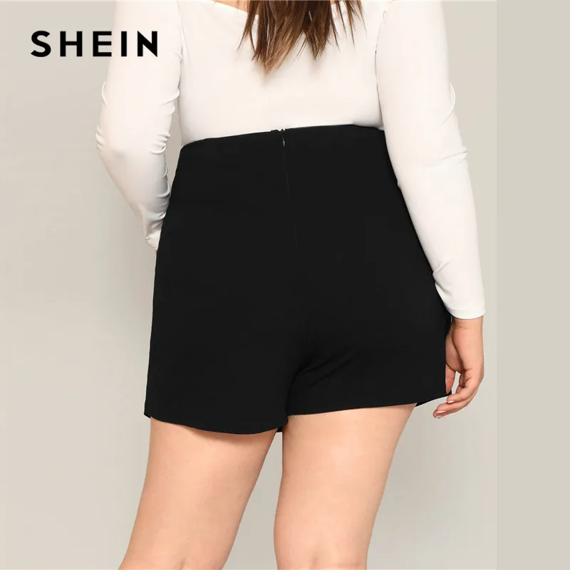 SHEIN, черные повседневные женские шорты с разрезом, плюс размер, юбки,, летние шорты со средней талией на молнии сзади