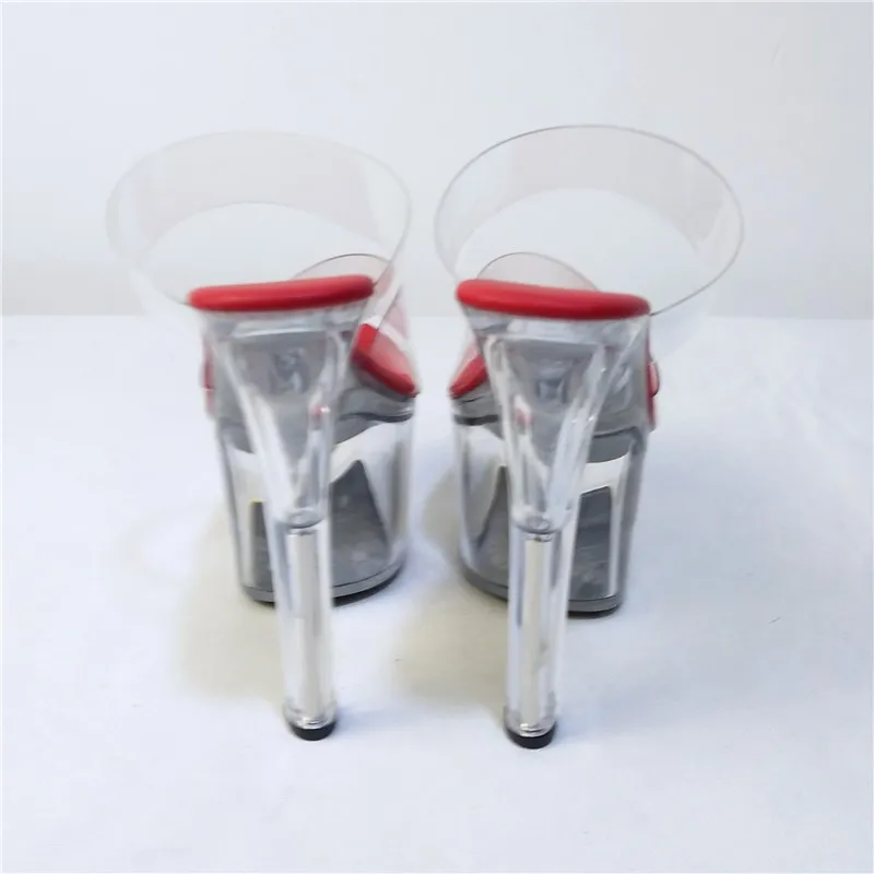 Sexy Crystal Shoes 17cm Ultra High Heels Exotic Dancer Red Lips Platform Slippers Night Club 8 Inch High Heels Fetish