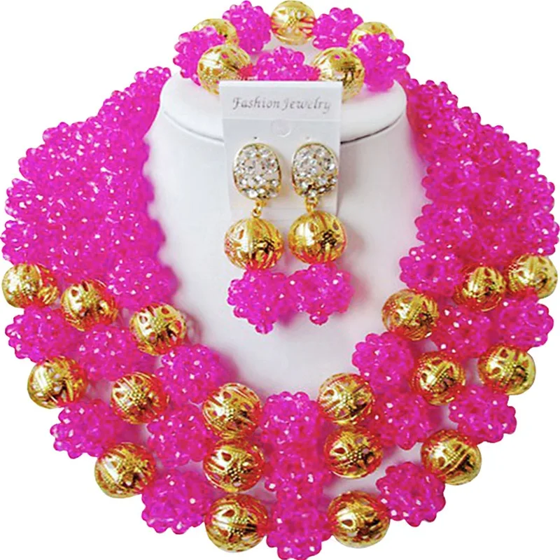High Cost Performance Fuchsia Pink African Engagement Crystal Jewelry Set for Lover 3C-SJXJS-04 High Cost Performance Fuchsia Pink African Engagement Crystal Jewelry Set for Lover 3C-SJXJS-04