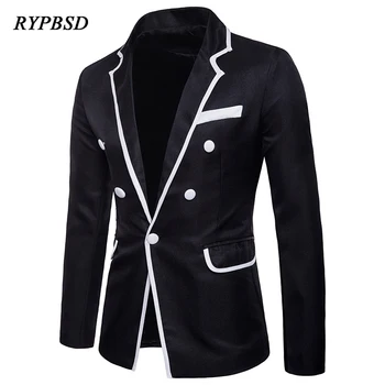

2018 Autumn Solid Classic White Black Patchwork Design Single Button Social Casual Men Blazer Young Men Slim Fit Suit Jacket