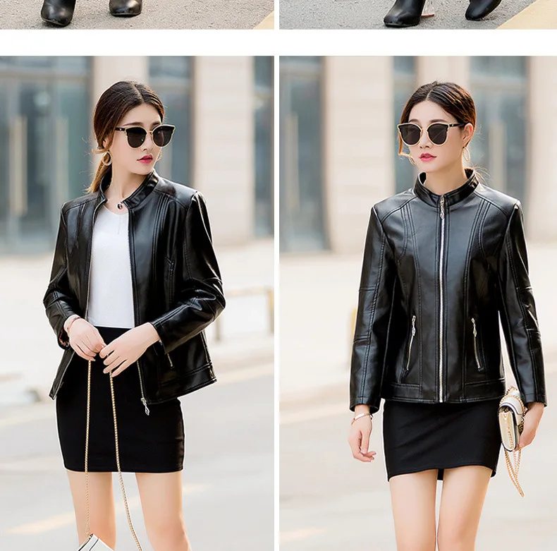 Женская куртка из искусственной кожи, дизайн, весна-осень, искусственная кожа, мягкое пальто, облегающее черное мотоциклетное пальто на молнии, большие размеры, 549