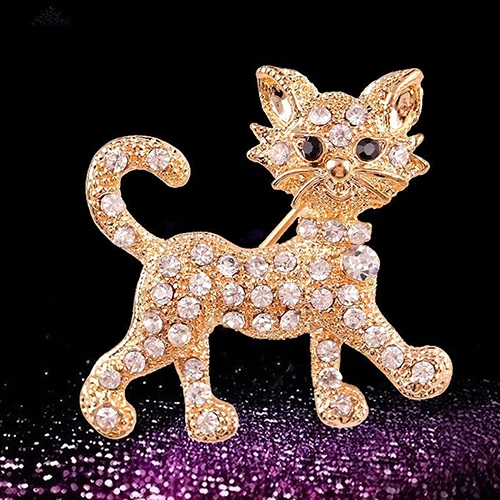 

Women's Fashion Shining Rhinestone Brooch Cool Cat Pattern Decor Jewelry Bridal Wedding Brooch Pin Christmas Gift New Arrival