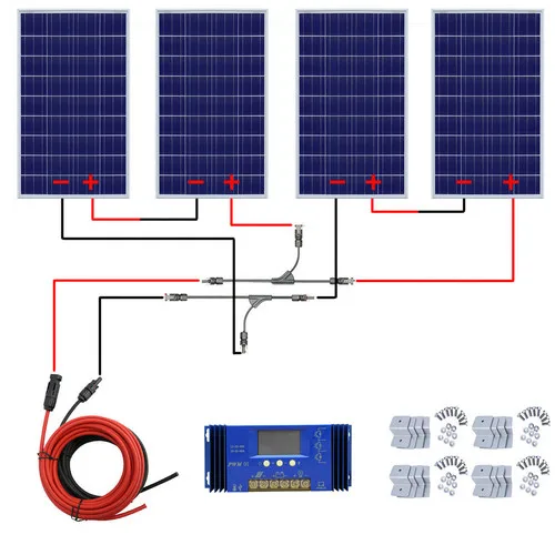 

400W solar power panel system: 4pcs 100W 18V Polycrystalline solar power panels with 60A controller charge for 12V battery solar