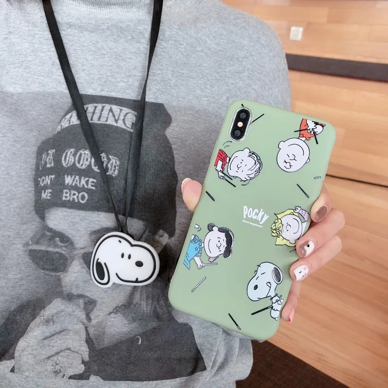 

For iPhone X XS Max XR 6 6S 7 8 Plus 5 5S SE Case Soft TPU Cartoon Printed Cover with Strap