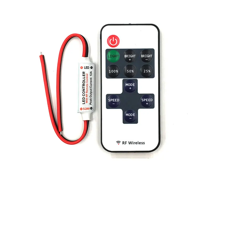 5-24V Mini RF Wirleless LED Controller 5V 12V 24V Dimmer for LED Strip Lamp Bulb Lights Dimming DC Wire Connector Remote Control (1)