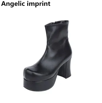 

Angelic imprint handmade mori girl Women short boots lady lolita punk ankle Boots woman high heel pumps platform shoes 9.5cm 47
