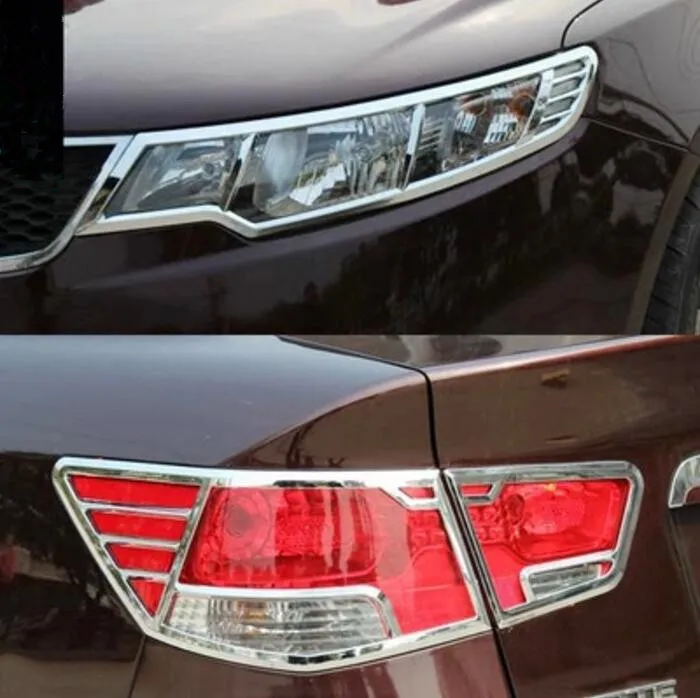 

JIOYNG ABS Chrome Car Front Headlight + Rear Tail Light Lamp Cover Trim For 09-12 KIA Forte 2009 2010 2011 2012 Free shipping