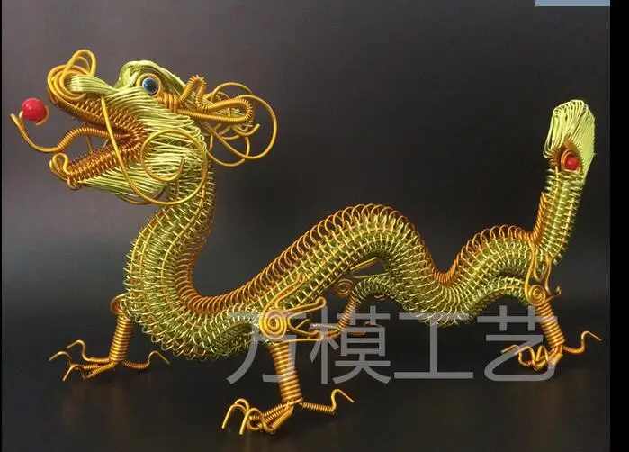 

LONG 42CM dragon Creative handmade Lv Xianlong Color aluminum wire arts and crafts Exorcise of evil spir statue home decoration