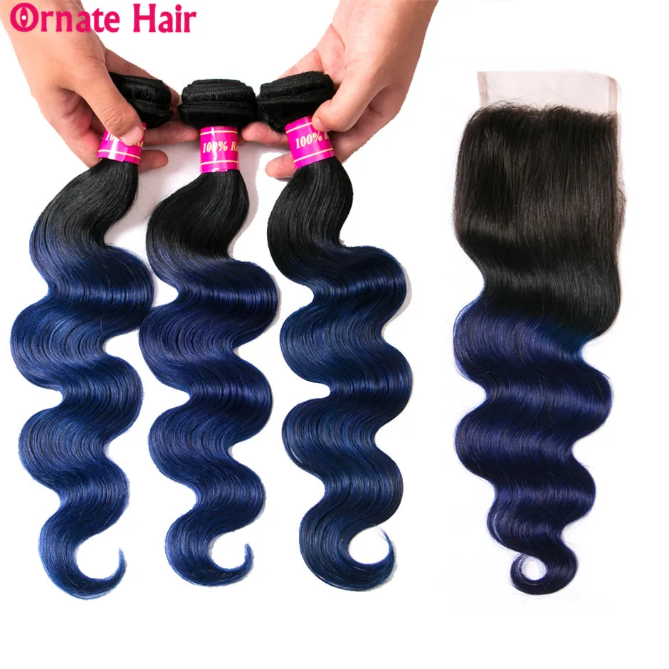 Ombre 3 Bundles Body Wave Bundles With Closure Non Remy Human Hair With Closures Malaysian Hair Bundles With Closure T1B/Blue Ombre 3 Bundles Body Wave Bundles With Closure Non Remy Human Hair With Closures Malaysian Hair Bundles With Closure T1B/Blue