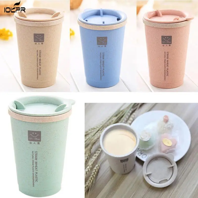 

280ML Double-wall Insulation Wheat Straw Cup Fashion Protable Travel Mug Spill proof Cup Office Coffee Tea Water Cup #705
