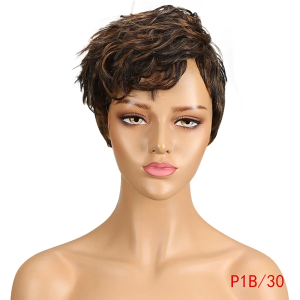 Rebecca смешанные цвета короткий волнистый парик перуанский Remy человеческие волосы парики для черных женщин коричневый красный натуральный волнистый парик WH DINA - Цвет волос: P1B/30