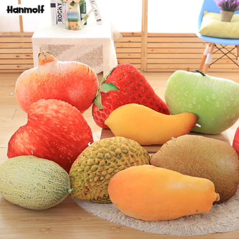 

Plush Fruits Toy Hami Melon Strawberry Mango Kiwi Pawpaw Durian Peach Apple Granada Sofa Chair Fruits Decorative Throw Pillow