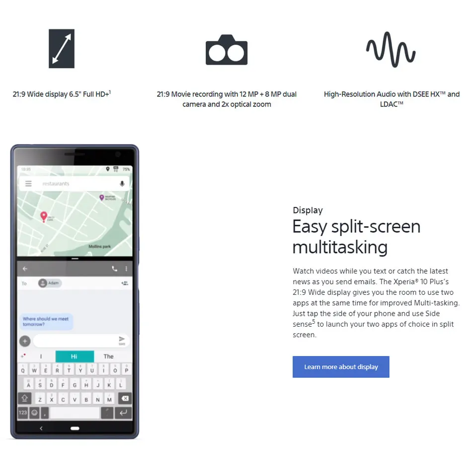 Мобильный телефон sony Xperia 10 Plus I4293, 4G, 6,5 дюймов, 21:9, 6 ГБ ОЗУ, 64 Гб ПЗУ, Восьмиядерный процессор Snapdragon 636, Android 9,0, две sim-карты, NFC