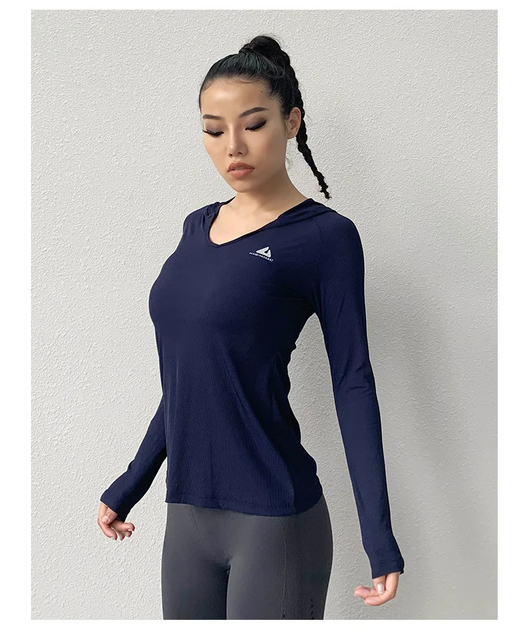 CretKoav, осенняя женская рубашка для йоги, для бега, с длинным рукавом, свободная Спортивная футболка, с капюшоном, дышащая, для фитнеса, тренировки, футболки, Топ
