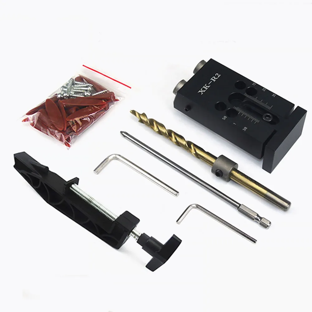 

Drill Bit Accessories Hand Tool For DIY WoodWorking Durable Pockethole Jig Set Hex Keys Aluminum Alloy Inclined Hole Guide Kit