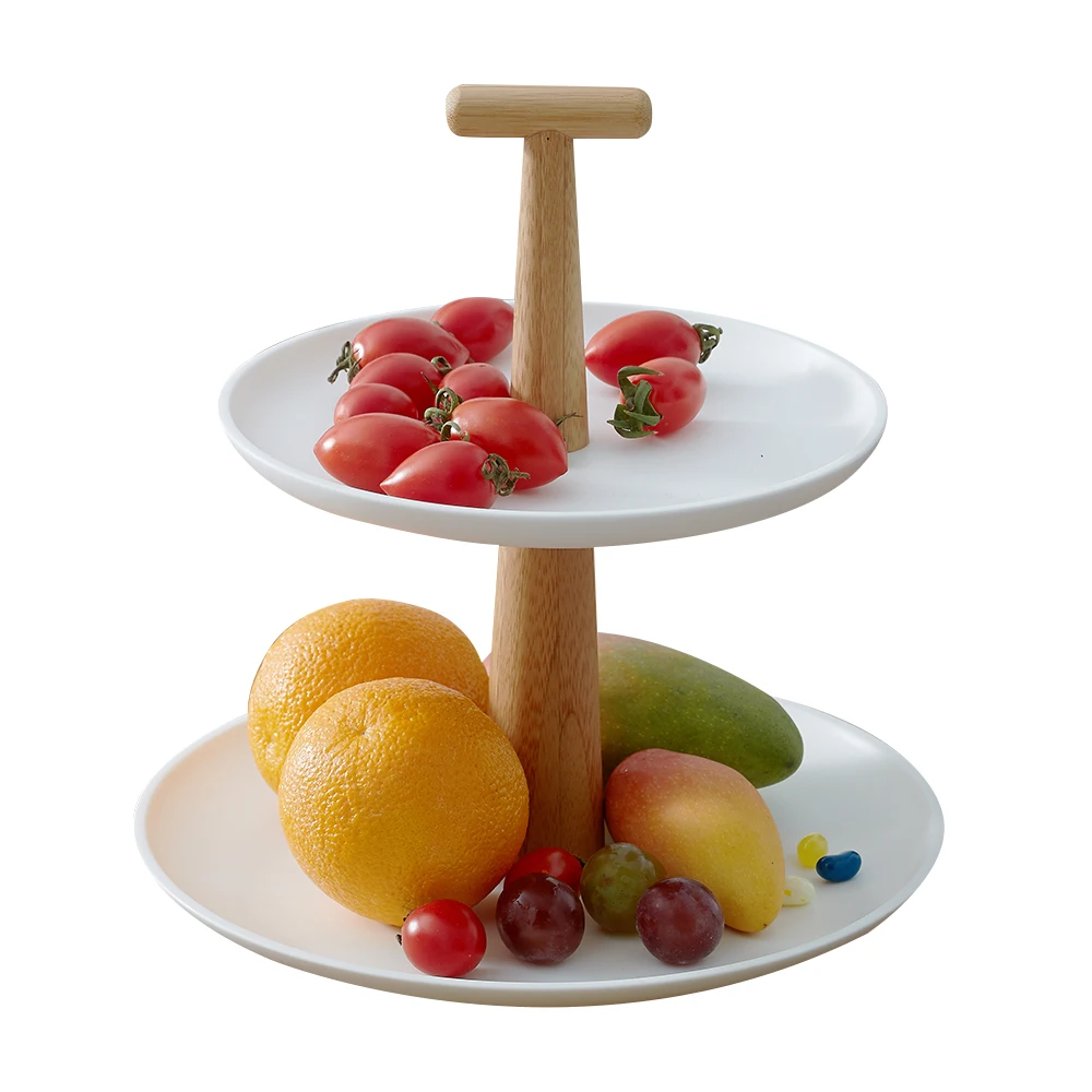 

BAMBOO double Layer Tray Plates Cake Plate Dishes White Candy Fruit Stand Kitchen/Wedding/Party Decoration Accessories