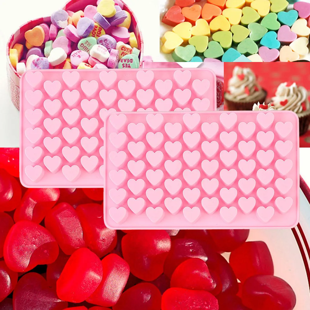 

2 PCS 55 Sweet Hearts Silicone Chocolate Cookie Mould Baking Valentine Jelly Cake Tools Useful High Quality Funny Cute Tools L*5