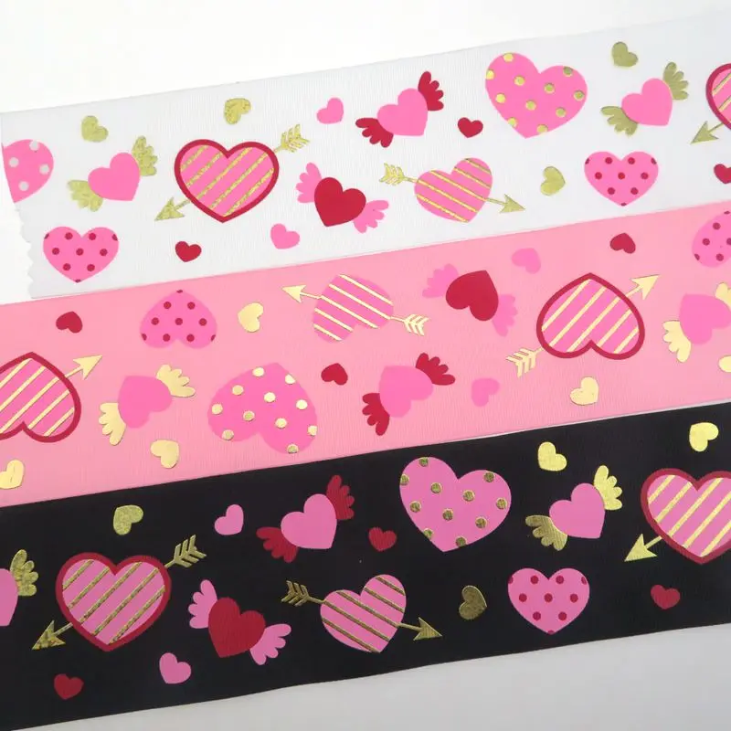 Дизайн ко Дню Святого Валентина 100 ярдов " BOCA голограмма Золотое сердце Напечатано grosgrain лента, материал" сделай сам"