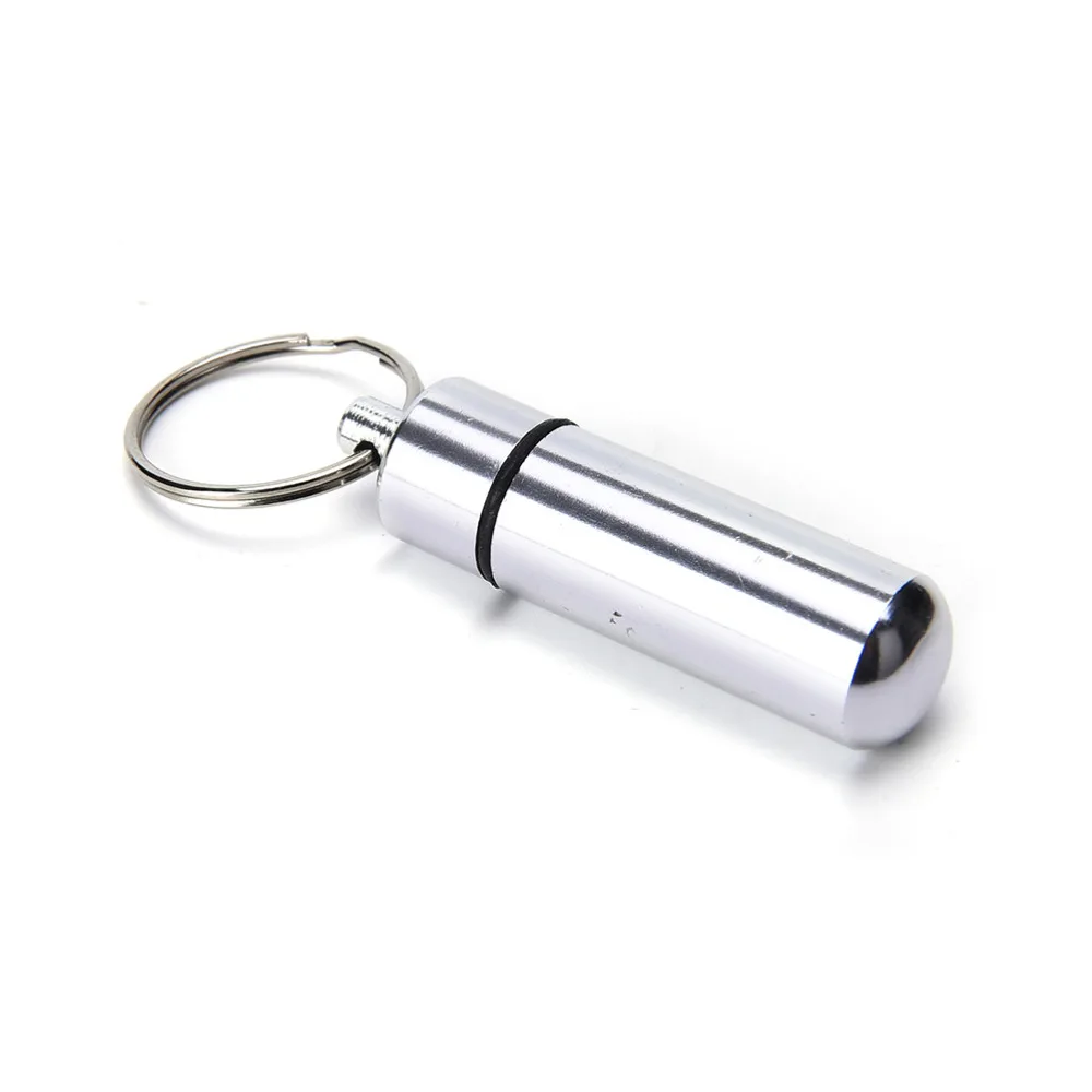 

1PCS Silver Waterproof Aluminum Medicine Pill Box Keychain Tablet Pillbox Container Stash Holder Case Drug Organizer