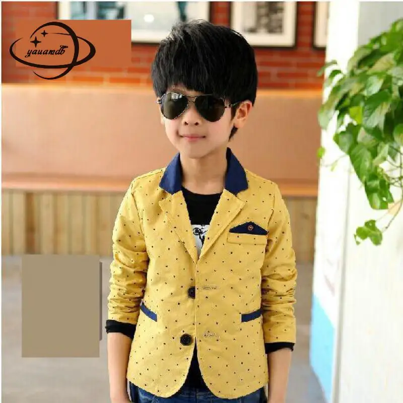 

YAUAMDB kids blazers spring autumn 5-15Y boys suit star print jackets clothing single breasted pocket slim children clothes ly45