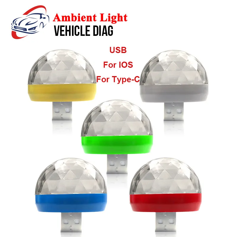 

2018 LED Car USB Atmosphere Light DJ RGB Mini Colorful Music Sound Lamp for Type-C for IOS Plug Mobile Phones Decorative Lamp